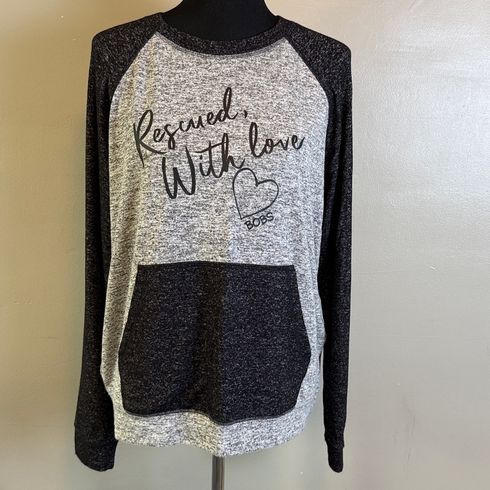 BOBS from Skechers Gray Black Knit Lightweight Sweatshirt Rescued With Love NWT